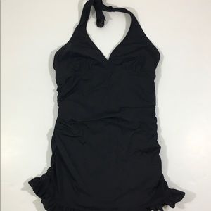 Assets by Spanx Black One Piece Swim Suit Large